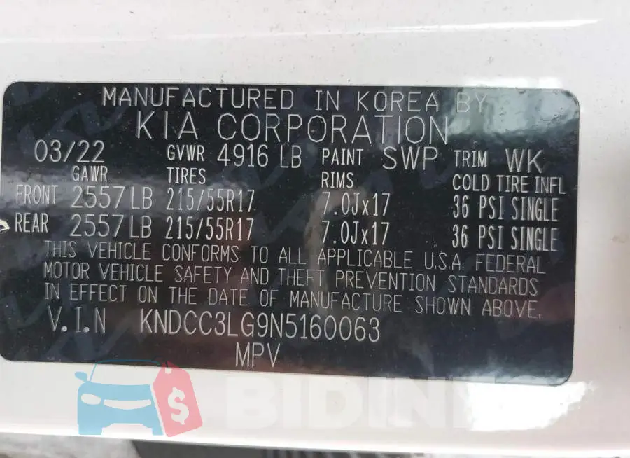 KNDCC3LG9N5160063 Photo# 13