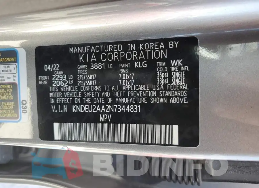 KNDEU2AA2N7344831 Photo# 12