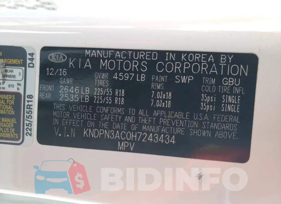 KNDPN3AC0H7243434 Photo# 13