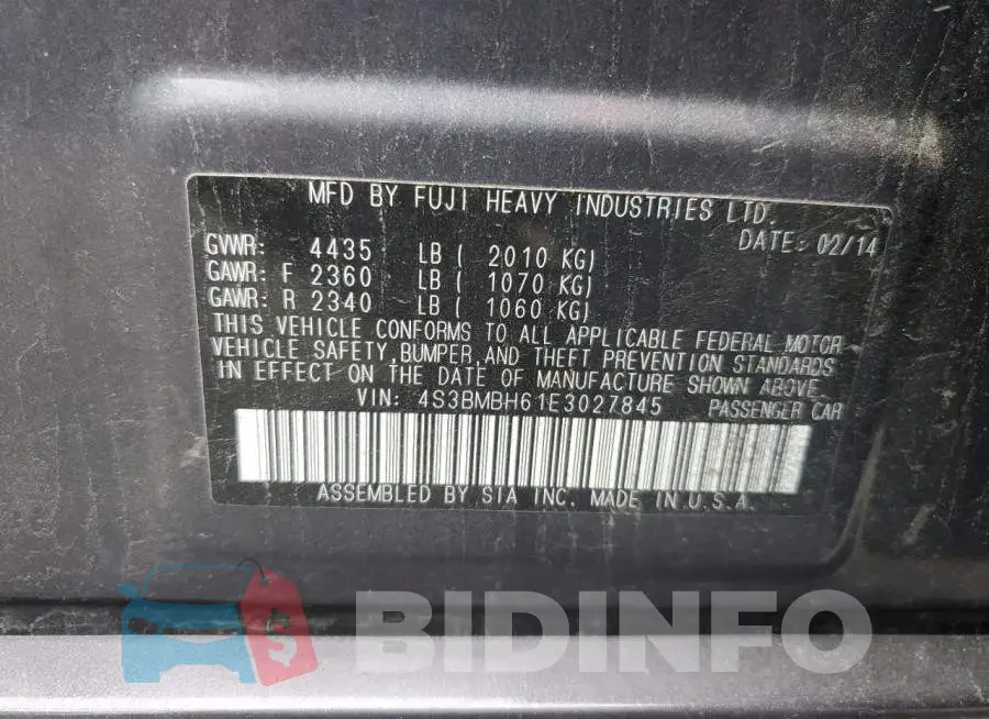 4S3BMBH61E3027845 Photo# 12