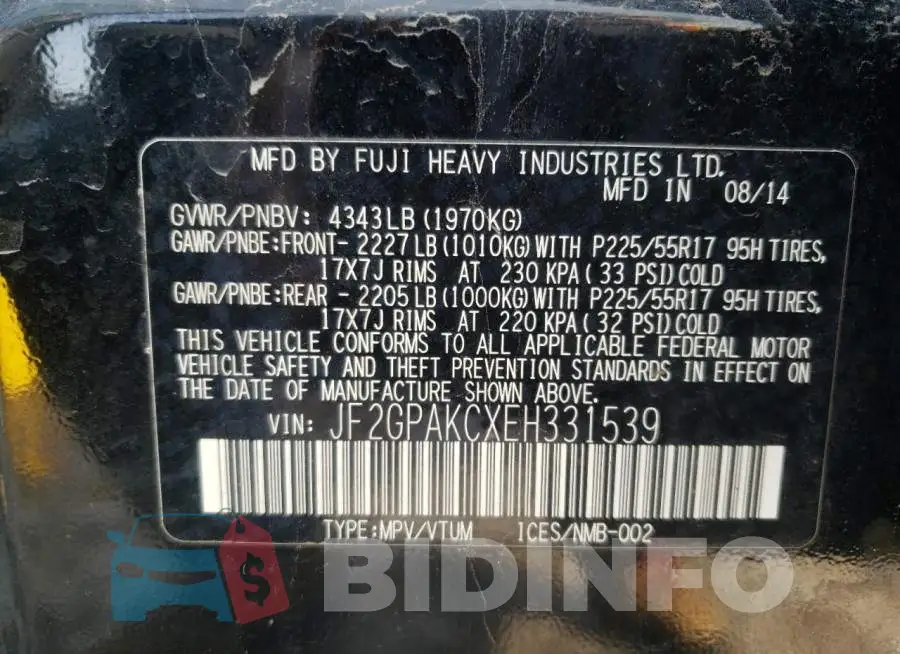 JF2GPAKCXEH331539 Photo# 13