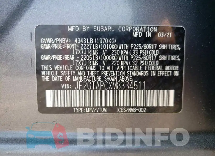JF2GTAPCXM8334511 Photo# 13