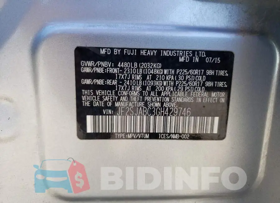 JF2SJABC3GH429746 Photo# 13