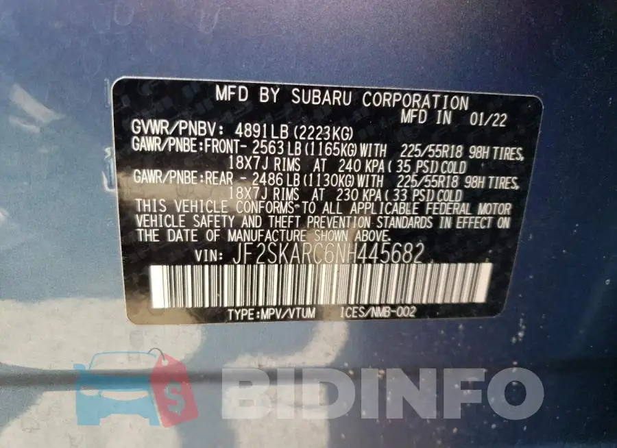 JF2SKARC6NH445682 Photo# 12