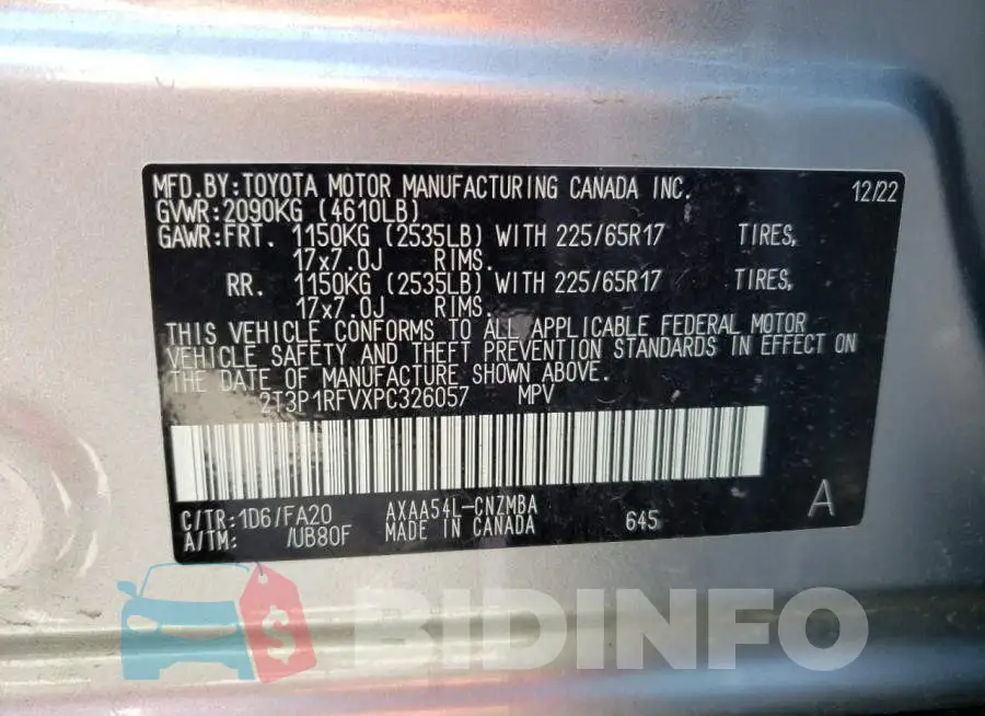 2T3P1RFVXPC326057 Photo# 12