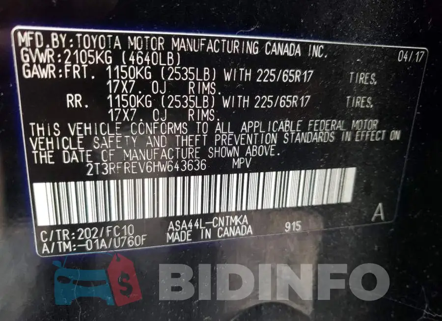2T3RFREV6HW643636 Photo# 12