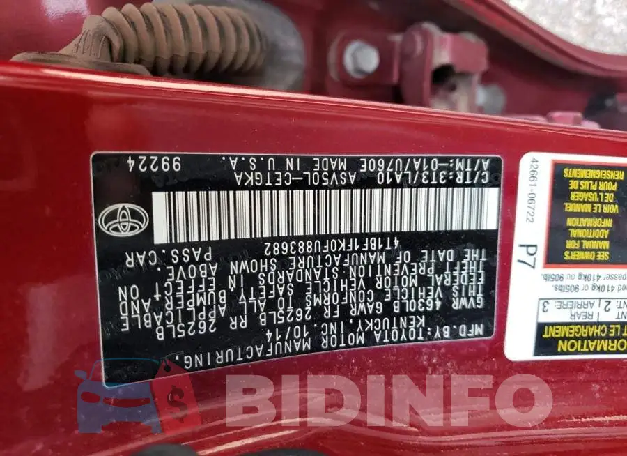 4T1BF1FK0FU883682 Photo# 12