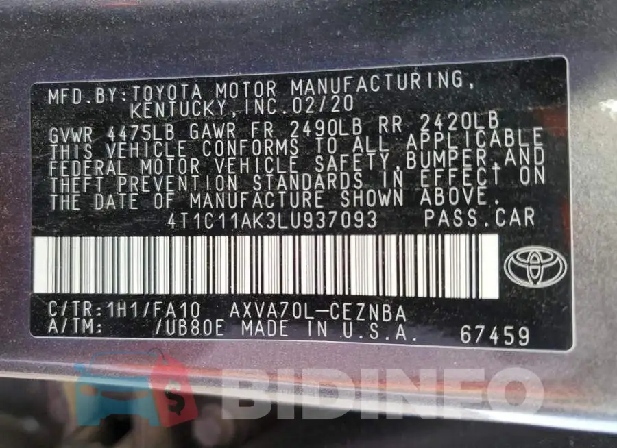 4T1C11AK3LU937093 Photo# 12