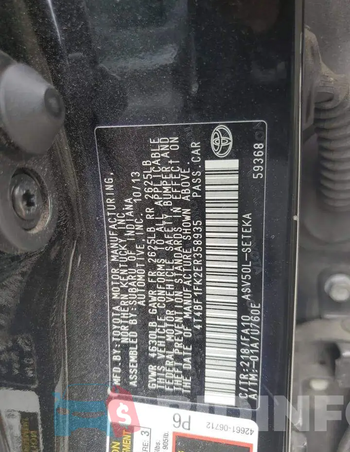 4T4BF1FK2ER358935 Photo# 12