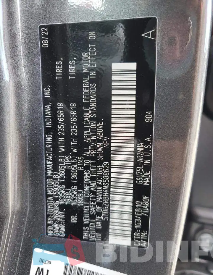 5TDGZRBH4NS588629 Photo# 14