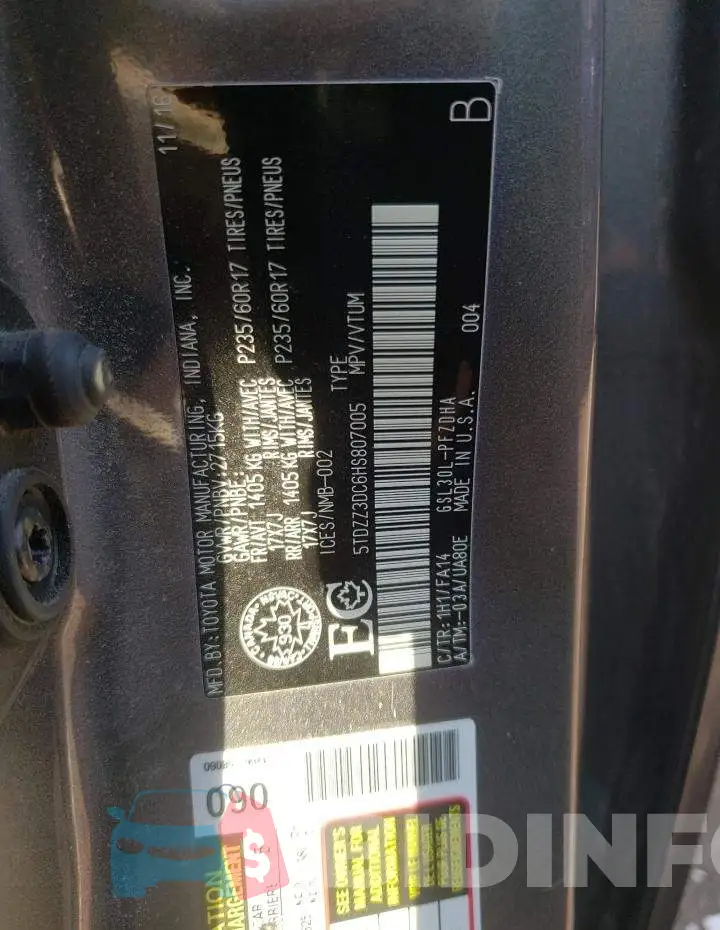 5TDZZ3DC6HS807005 Photo# 14