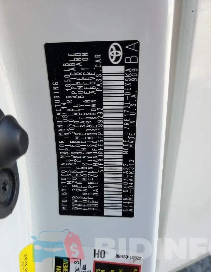 5YFBURHE5FP189292 Photo# 12
