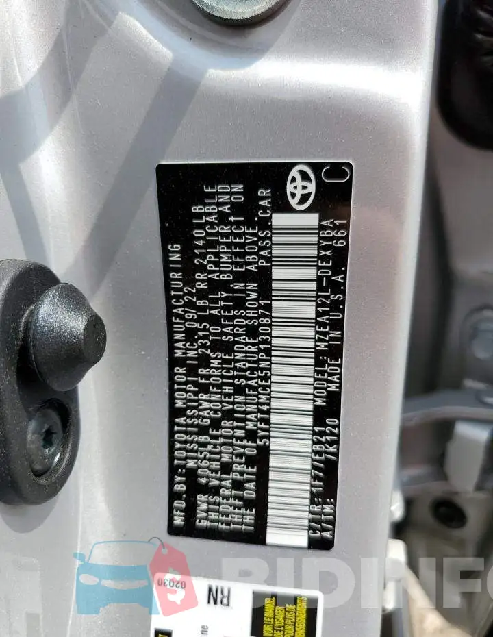5YFT4MCE5NP130871 Photo# 12