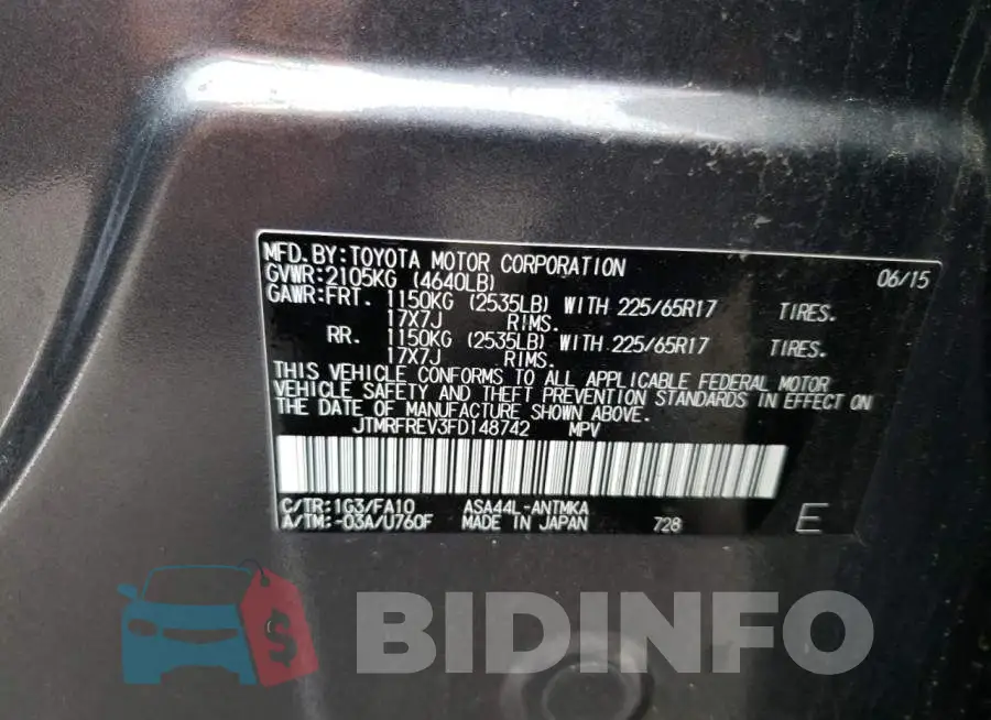 JTMRFREV3FD148742 Photo# 13