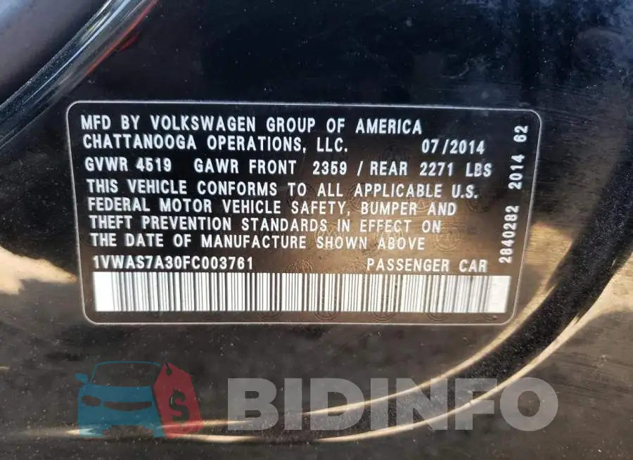 1VWAS7A30FC003761 Photo# 12
