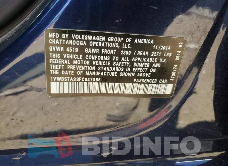 1VWBS7A33FC047385 Photo# 12
