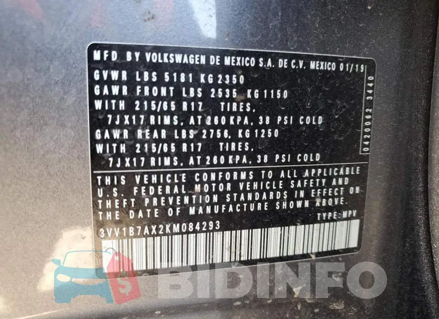 3VV1B7AX2KM084293 Photo# 14