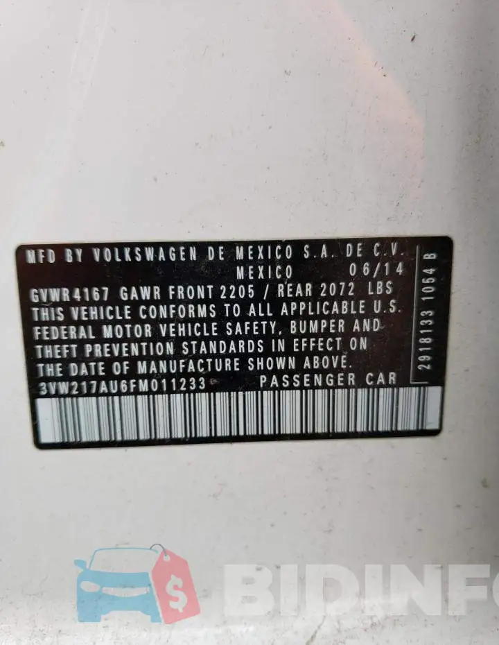 3VW217AU6FM011233 Photo# 13