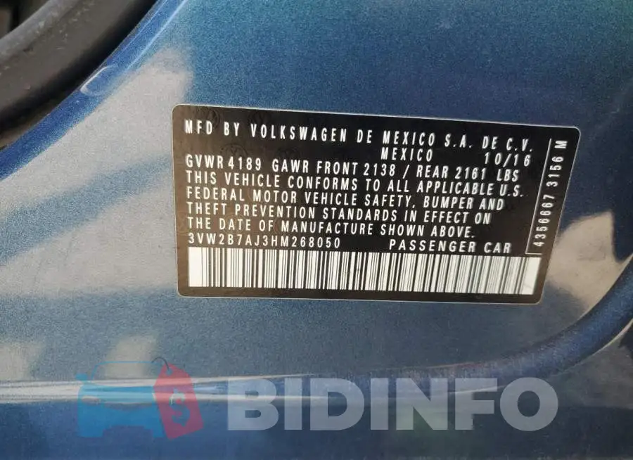 3VW2B7AJ3HM268050 Photo# 12