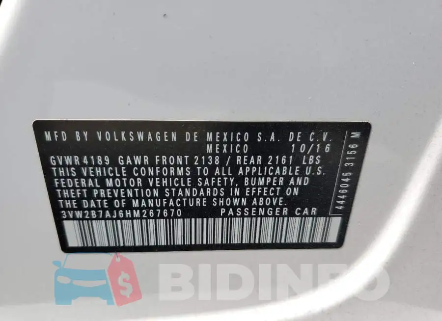 3VW2B7AJ6HM267670 Photo# 10