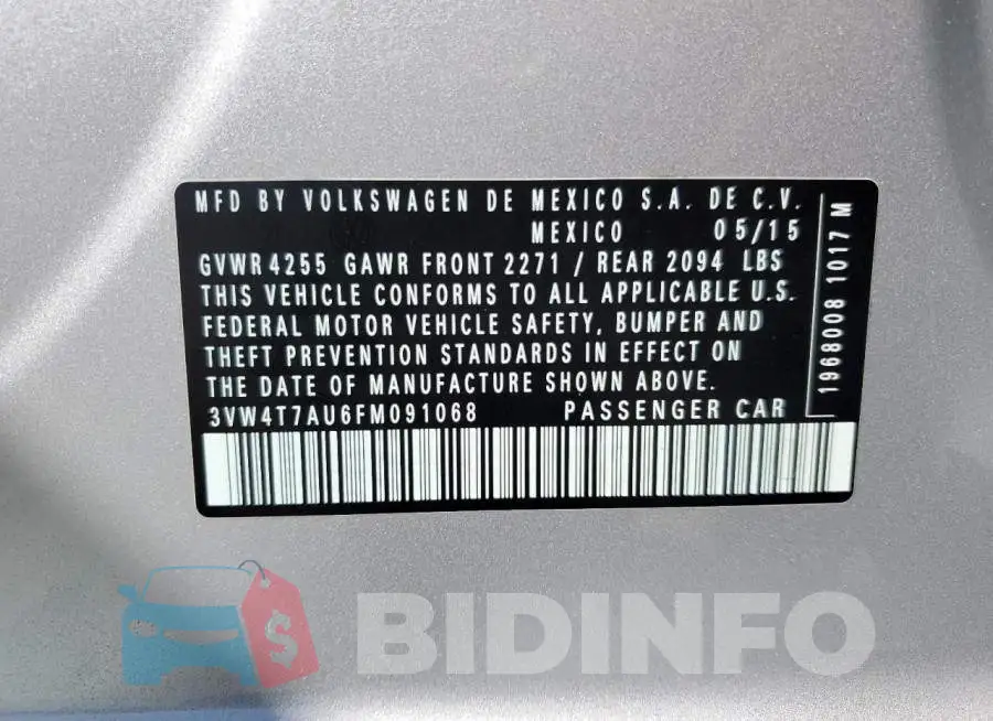 3VW4T7AU6FM091068 Photo# 12
