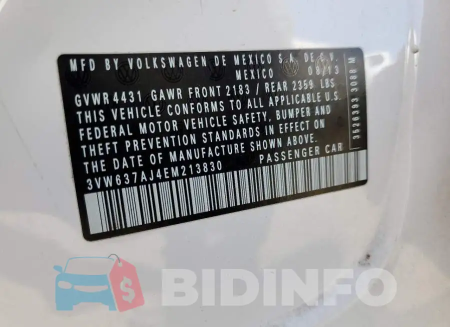 3VW637AJ4EM213830 Photo# 12