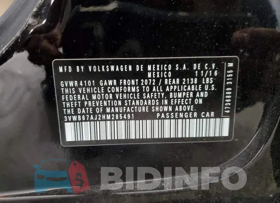 3VWB67AJ2HM285491 Photo# 13
