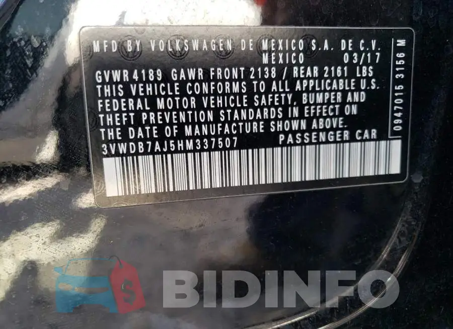 3VWDB7AJ5HM337507 Photo# 13