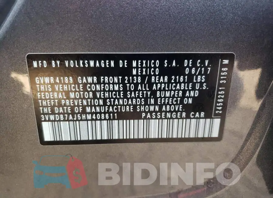 3VWDB7AJ5HM408611 Photo# 10