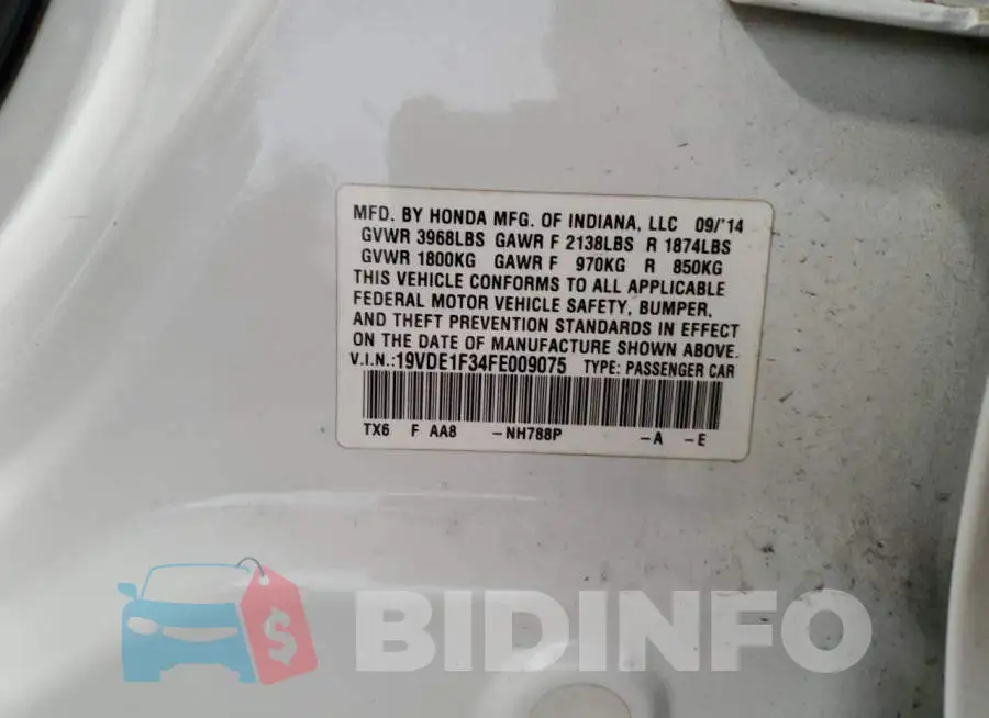 19VDE1F34FE009075 Photo# 13