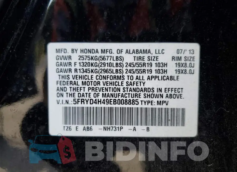 5FRYD4H49EB008885 Photo# 13