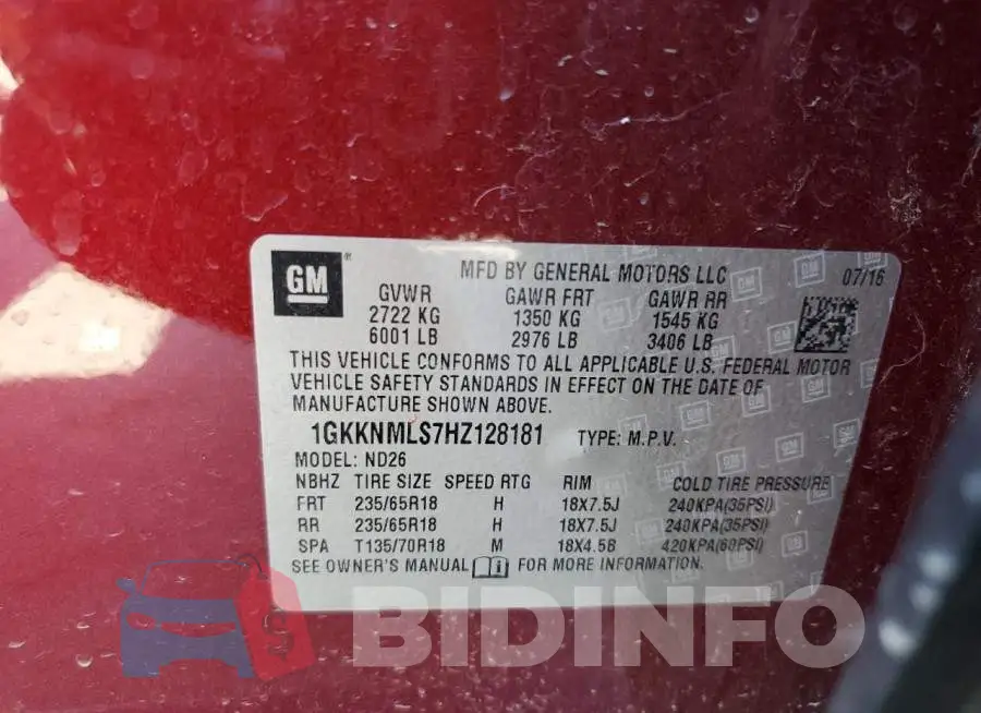 1GKKNMLS7HZ128181 Photo# 13
