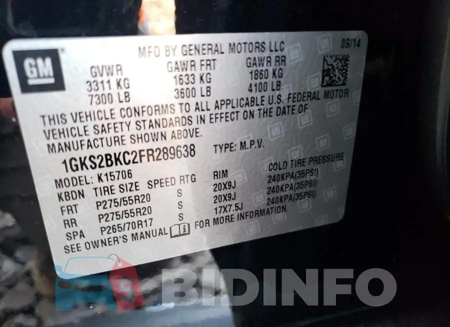 1GKS2BKC2FR289638 Photo# 13