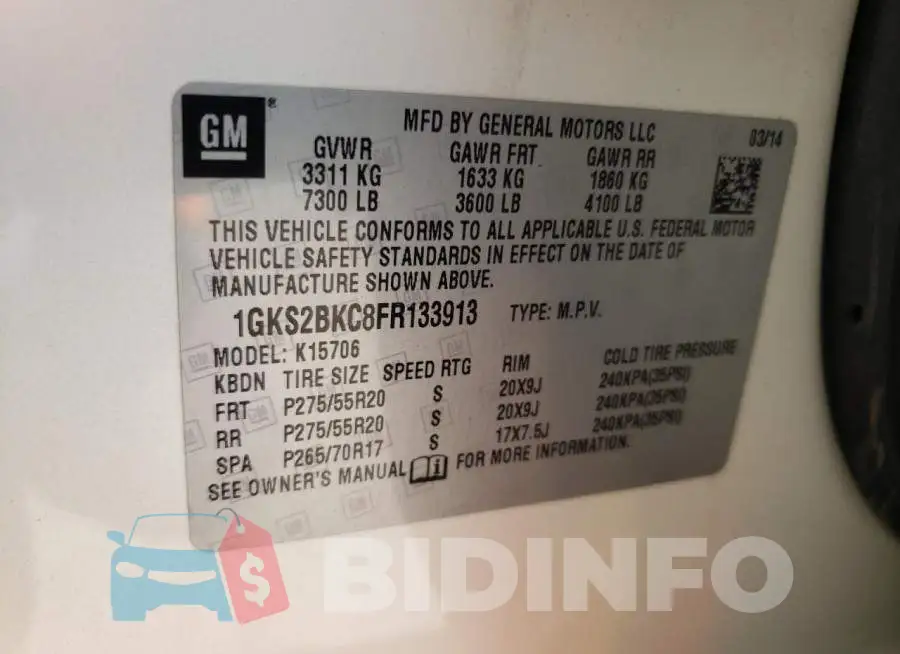 1GKS2BKC8FR133913 Photo# 14