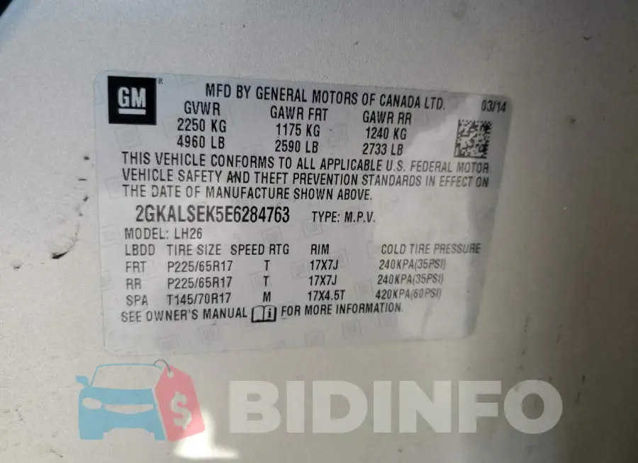 2GKALSEK5E6284763 Photo# 13