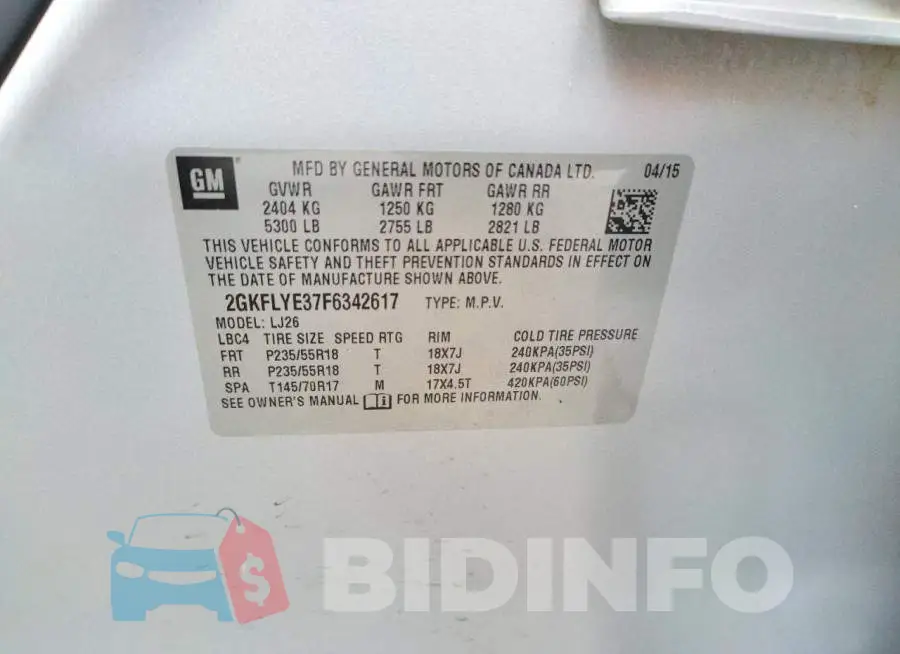 2GKFLYE37F6342617 Photo# 12