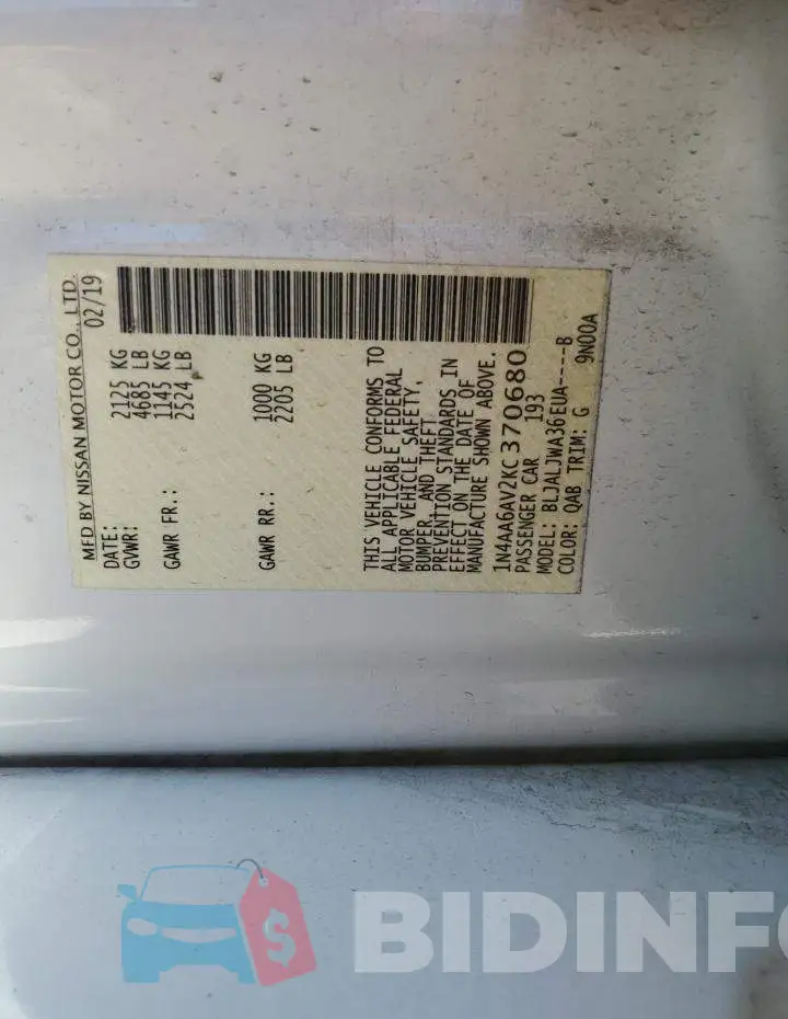 1N4AA6AV2KC370680 Photo# 12