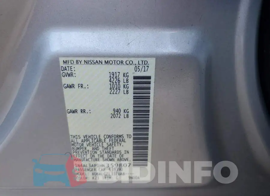 1N4AL3AP1HN359807 Photo# 12