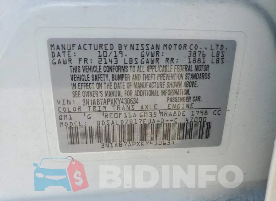 3N1AB7APXKY430634 Photo# 13