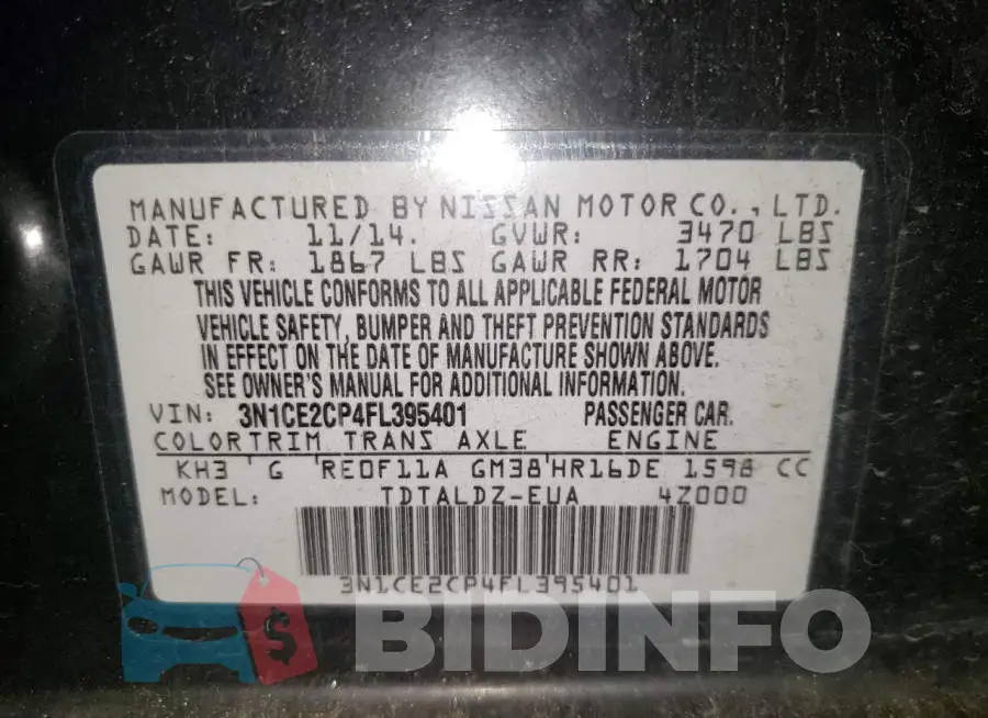 3N1CE2CP4FL395401 Photo# 12