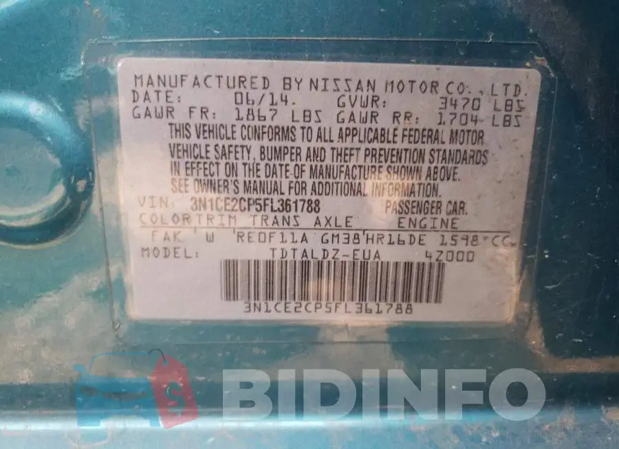3N1CE2CP5FL361788 Photo# 13