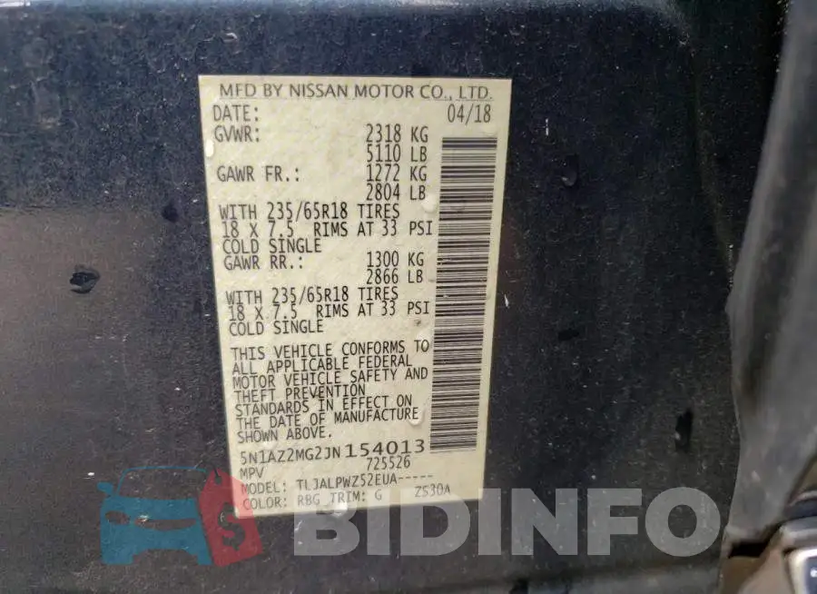 5N1AZ2MG2JN154013 Photo# 13