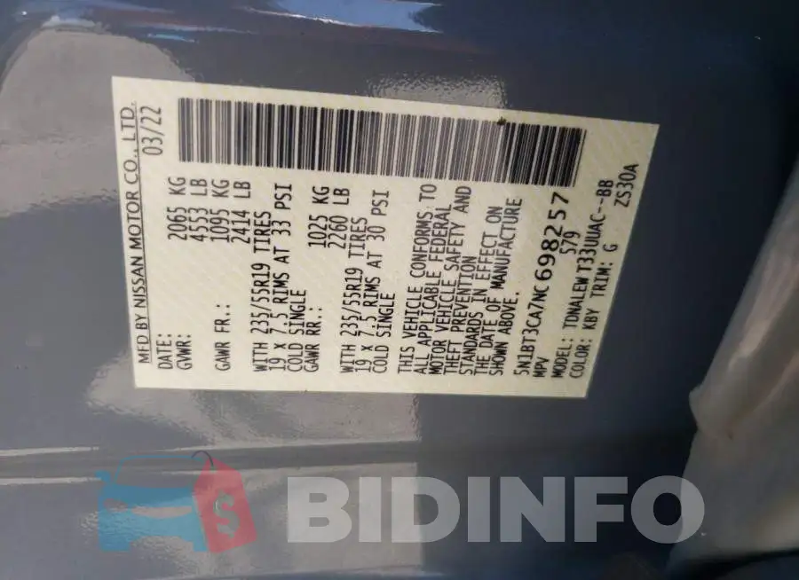5N1BT3CA7NC698257 Photo# 13