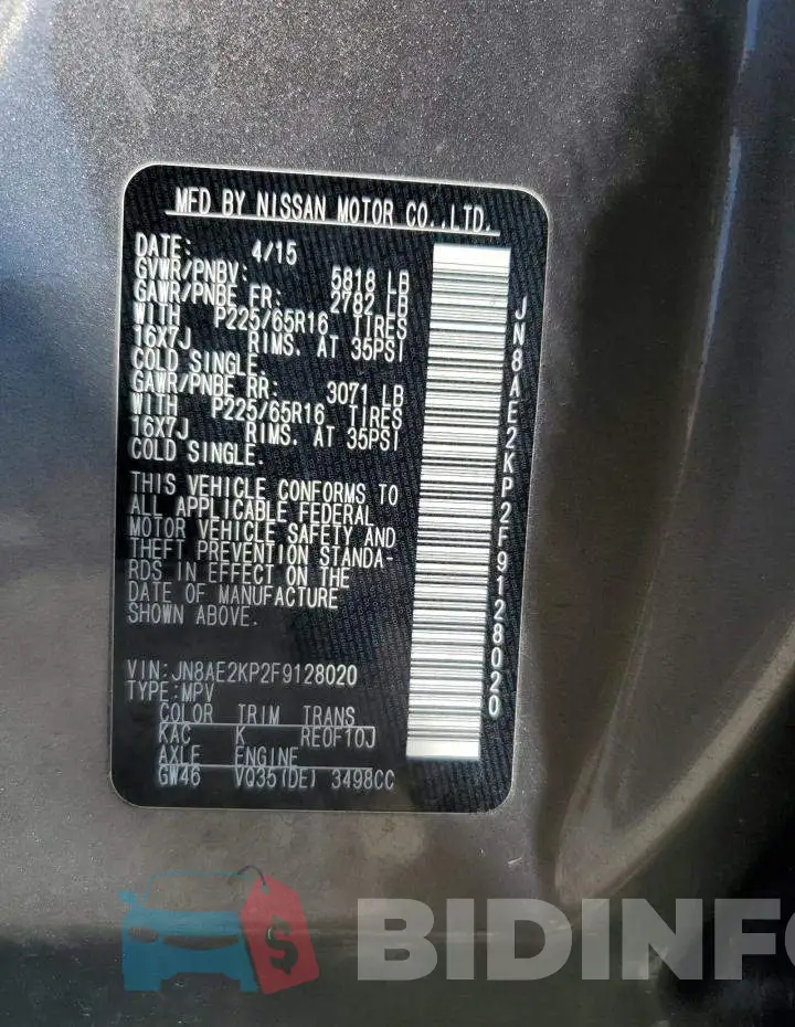 JN8AE2KP2F9128020 Photo# 13