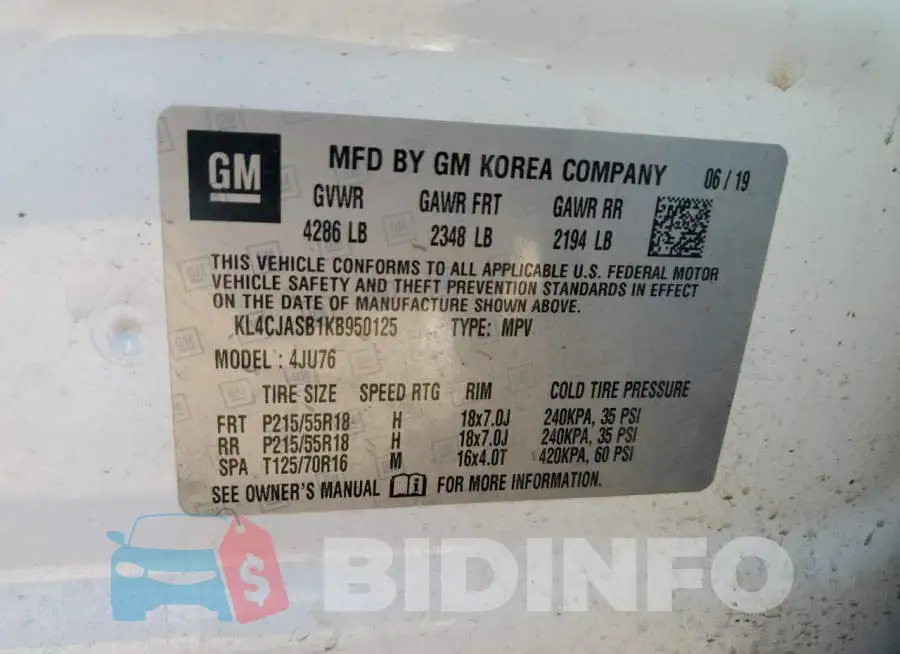 KL4CJASB1KB950125 Photo# 12