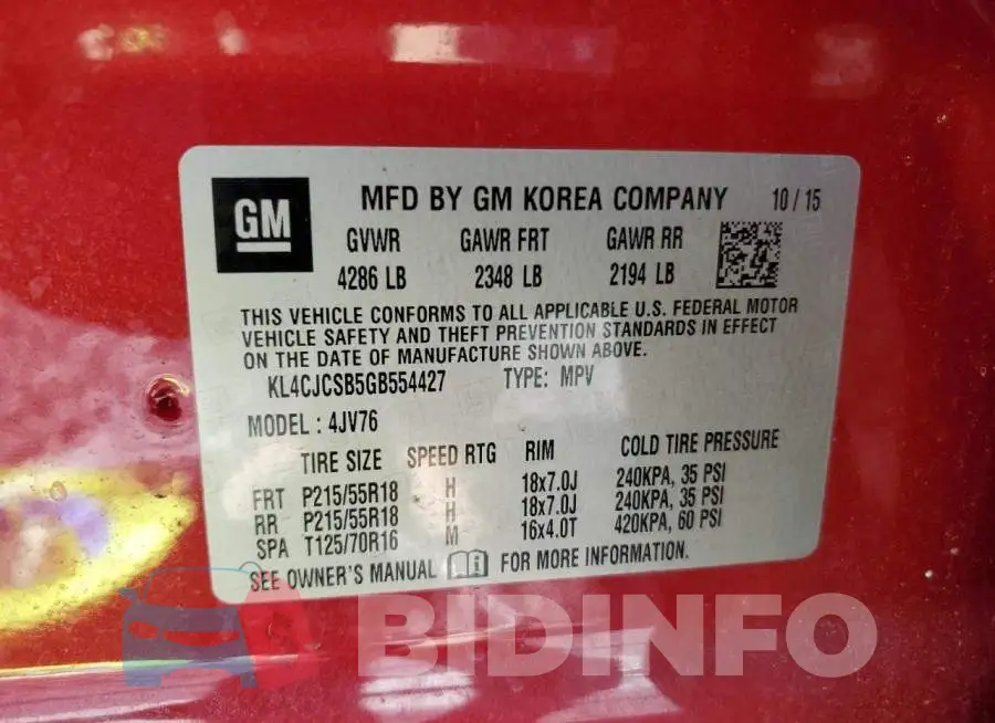 KL4CJCSB5GB554427 Photo# 12