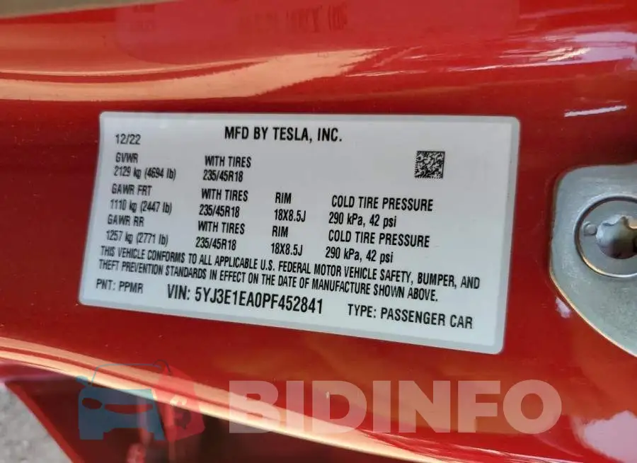 5YJ3E1EA0PF452841 Photo# 12