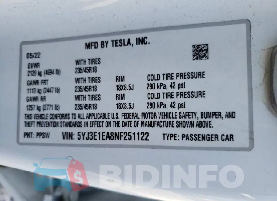 5YJ3E1EA8NF251122 Photo# 12