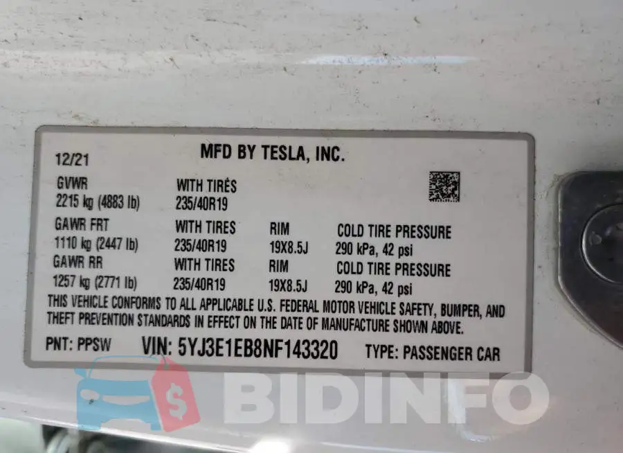 5YJ3E1EB8NF143320 Photo# 13