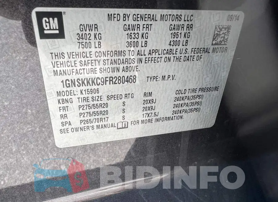 1GYS4CKL1NR204227 Photo# 14